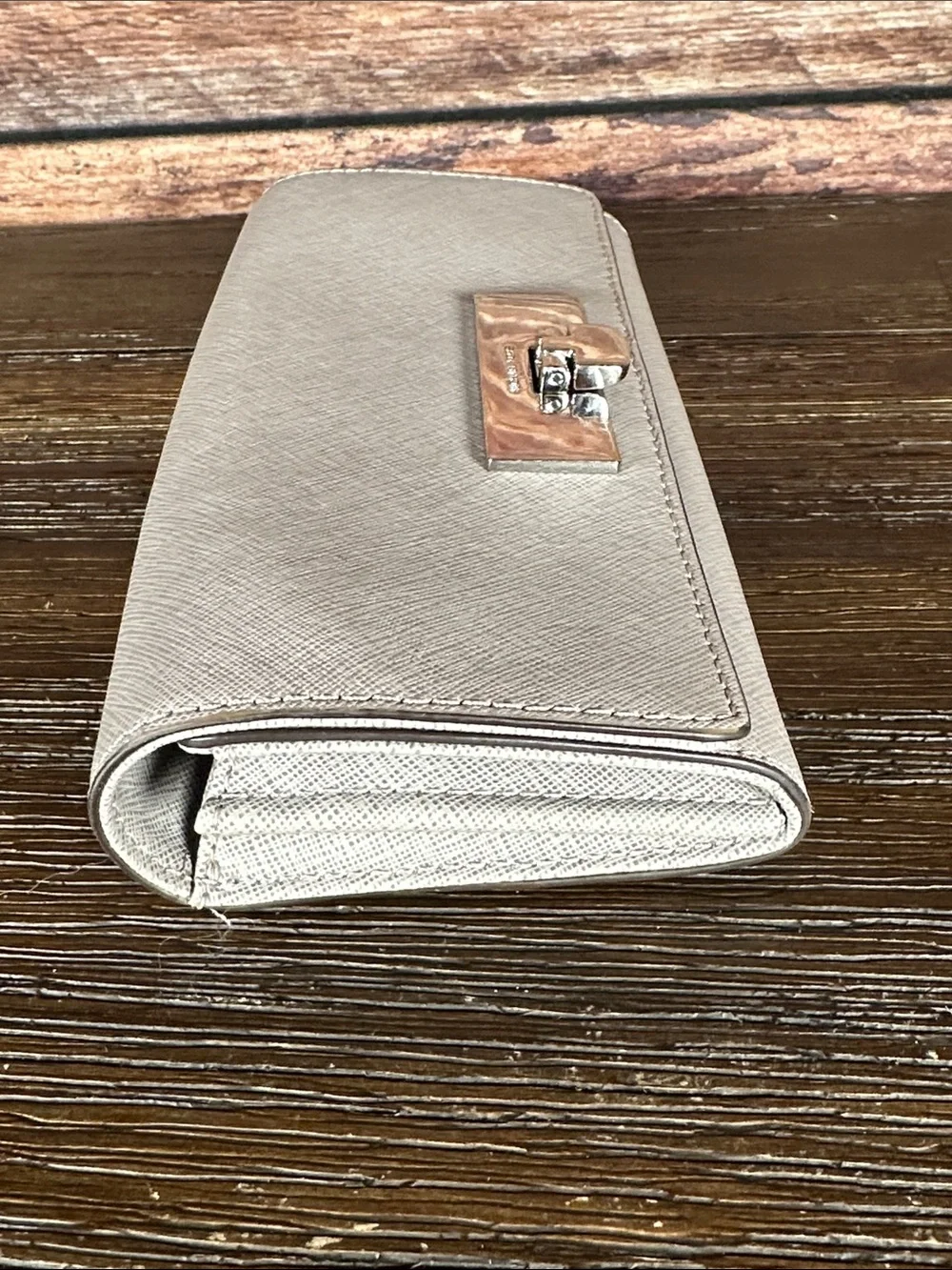 Michael Kors Light Grey Saffiano Leather Wallet with Silver-Tone Closure